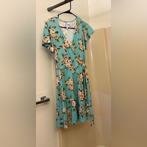 Alga, size small dress. Pale teal with flowers.